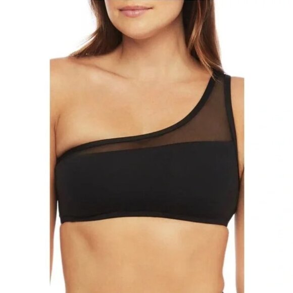 La Blanca Mesh One‎ Shoulder Black Bikini Top Swimsuit Sheer Asymmetric Small - Picture 1 of 8